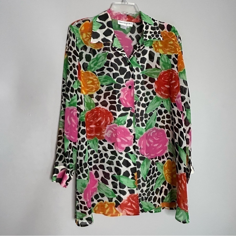 Vintage Bloomingdale’s Silk 3 piece relaxed wide leg floral animal print set - Picture 11 of 16